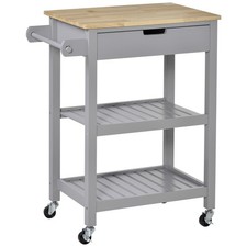 HOMCOM Kitchen Trolley Utility Cart on Wheels with Rubberwood Worktop Towel Rack