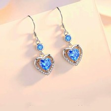 925 Sterling Silver Love Heart Drop Dangle Hook Earrings Women Jewellery Gift UK