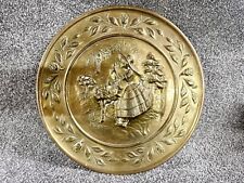 VINTAGE ANTIQUE BRASS WALL PLAQUE ART PICTURE FROM OLD ENGLISH PUB COUNTRY GIRL