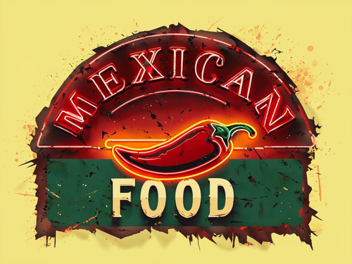 Mexican food neon look - , metal
