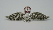 Solid Silver RAF Sweetheart Ruby & Marcasite Brooch-5.6g