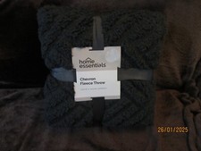HOME ESSENTIALS  NEW CHEVRON FLEECE  THROW DARK GREY   BLANKET 130 X160 CM