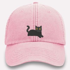 Black Cat Lying Down Embroidered Baseball Cap Animal Lovers 6 Panel Vintage Hat