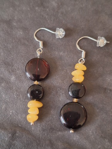 Amber earrings asymmetrical - earrings,