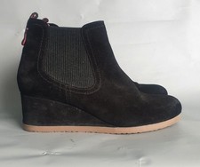 White Stuff Issy Black Suede Wedge Ankle Boots UK 7 EU 40 New