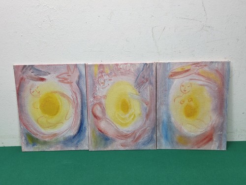 Yellow abstract triptych oil - abstract,