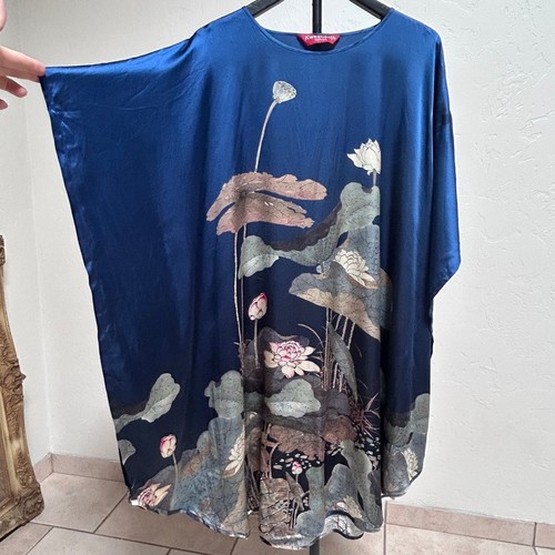 Silk kaftan tunic lotus print - tunic,