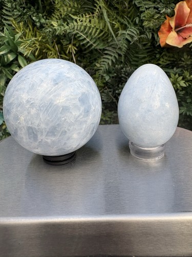 Blue calcite crystal sphere - blue,