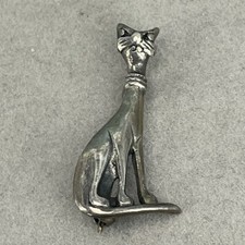 925 sterling silver cat brooch siamese standing small pet animal retro