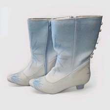 DISNEY FROZEN GIRLS BLUE ZIPPED BEADS MID-CALF BOOTS UK (13-1) EU D166 elsa