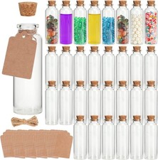 30x Mini Glass Bottles With Cork Stoppers Tags & String 30ml - NEW - B/Dmg