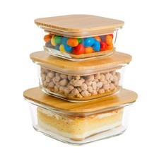 3Pcs Glass Storage Food Containers Airtight Lids Kitchen Meal Prep Containers