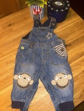 Next Baby Boys 3 To 6 Months Monkey Blue  Denim Dungarees