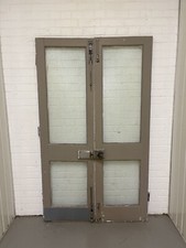 Reclaimed Industrial French Safety Glass Wooden Double Doors  1970 x 1165
