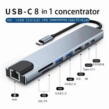 8 in 1 USB C Hub Adapter 4K HDMI RJ45 SD TF Card Reader PD Fast Charge Laptop
