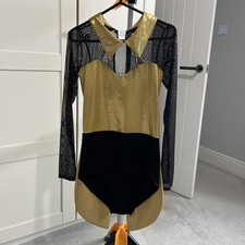 Girls Black And Gold Modern Dance Costume With Collar And Tails Age 12/14