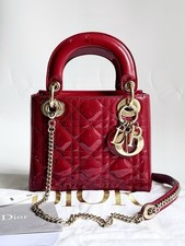 Dior Lady Dior Patent/Quilted Satchel Mini Red Leather Handbag (dust, card)
