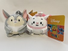 2 Disney Squashy Podgies Soft Toy Plush Keyring Bag Charm Clip, Thumper & Marie
