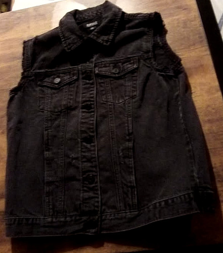 Distressed black denim vest - ,