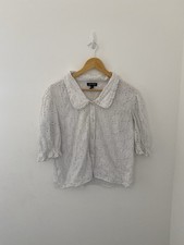 Size 12 Sweet White / Light Grey Collared Top Lolita Maid Cottagecore Prairie