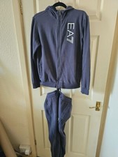 Mens Emporio Armani EA7 Blue Tracksuit Full Zip Hoodie & Joggers Size Small