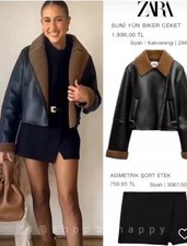 ZARA NEW WOMAN FLEECE BIKER JACKET BLACK BROWN L 2949/221