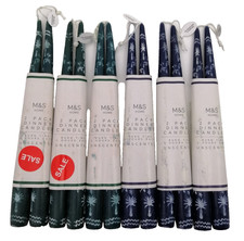 M&S Home 2 Pack Dinner Candles Bundle Unscented Blue & Green New F1