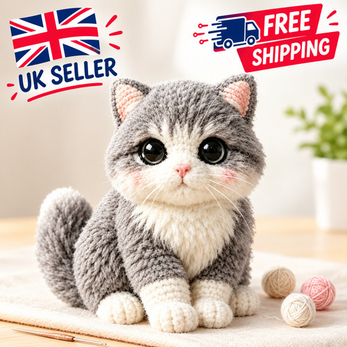 Knitted cat plush toy cute - cat,