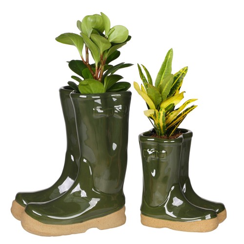 Green ceramic plant pot - green,