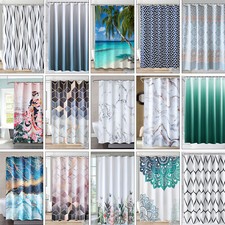 Polyester Fabric Shower Curtain Mould Proof Washable Printed Bathroom Curtains