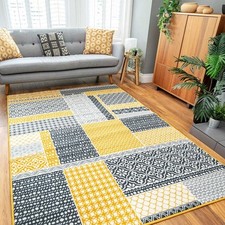 Yellow Grey Patchwork Modern Living Room Area Rugs Long Carpet Runner