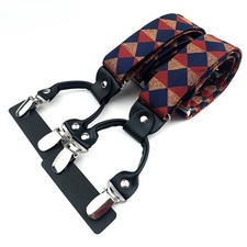 Elasticated Braces for Trousers Suspenders Adult  6-Clip Adjustable Plaid Suit