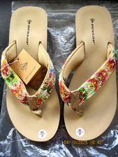 DUNLOP British Designed Beige Multi Summer Sandals Low Wedge Holiday  Flip Flops