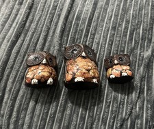 Set Of Three Wooden Owl Ornaments