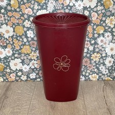 Extra Large Wine Red Tupperware Storage Container with Flower Pattern