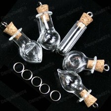 5pcs GLASS BOTTLE PENDANTS cork bottles TEARDROP/ROUND/TUBE empty 3cm large vial