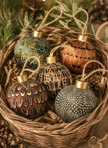 Pheasant feather baubles