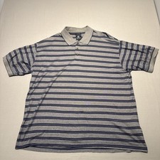 Pebble Beach Golf Polo Shirt Mens XL Grey Blue Striped 60'2 Two-Ply Mercerized