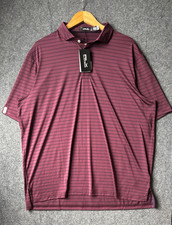 RLX Ralph Lauren BNWT Mens X-L Striped Golf Performance Polo Shirt Burgundy