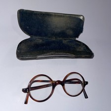 Antique 1920 ~ 1950’s Faux Tortoise Shell Round Glasses In A Badly Worn Case