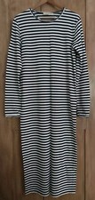 Zara Navy Blue White Striped Cotton Jersey Long-Sleeve T-Shirt Midi Dress Size L
