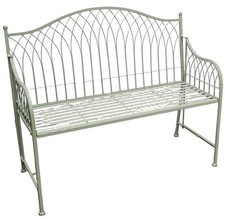 Used Sage Green Metal Garden Bench; Folding 2-Seater Outdoor Steel Rustic Design