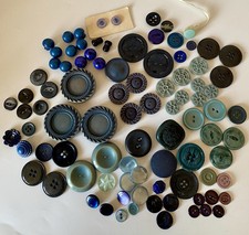 Vintage Buttons Blue & Teal Mixed Bundle Retro Textured