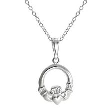 Sterling Silver Round Claddagh Pendant Necklace on 18 Inch Chain Irish