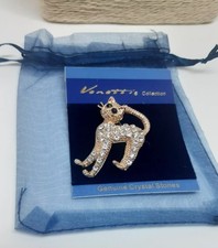 Sparkly Cat brooch Gold Tone Silver Crystals Gift