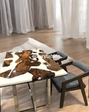 Made To Order White Epoxy Resin Sofa Dining Table Live Edge Wooden Bar Counter