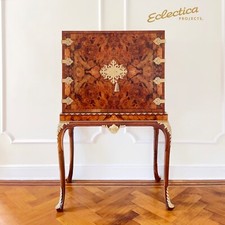 Vintage Walnut Cocktail Cabinet with Queen Anne legs Christian Lacroix interior