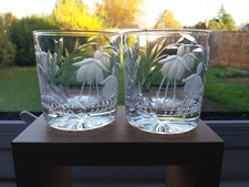 PAIR of STUART CRYSTAL CASCADE WHISKY TUMBLERS -- FUCHSIA.