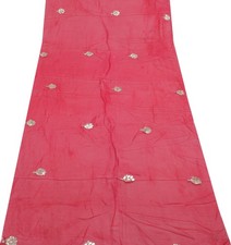 Sushila Vintage Red Sari Remnant Scrap Pure Georgette Hand Beaded Craft Fabric