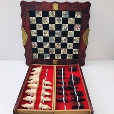 Carved Wood Chess Set •